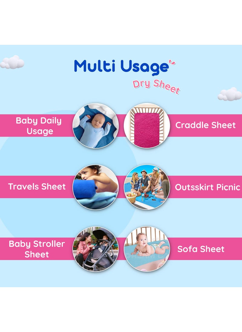 Bumtum Baby Dry Sheet Waterproof Quick Soft Fleece Baby Bed Protector | Anti - Bacterial|Extra Absorbant, Reuseable & Washable (Lilac + Grape + Hot Pink Combo, Large Size, 100 * 140cm, Pack of 3)