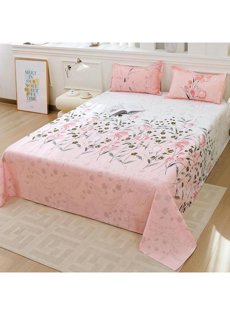 Story@Home Bedsheet for King Size Bed | Cotton Bedsheet | Floral King Size Bed Sheet Cotton with 2 King Size Pillow Covers (270 x 270 cm, Peach) King bedsheet | Perfect for Home Decor | 240TC