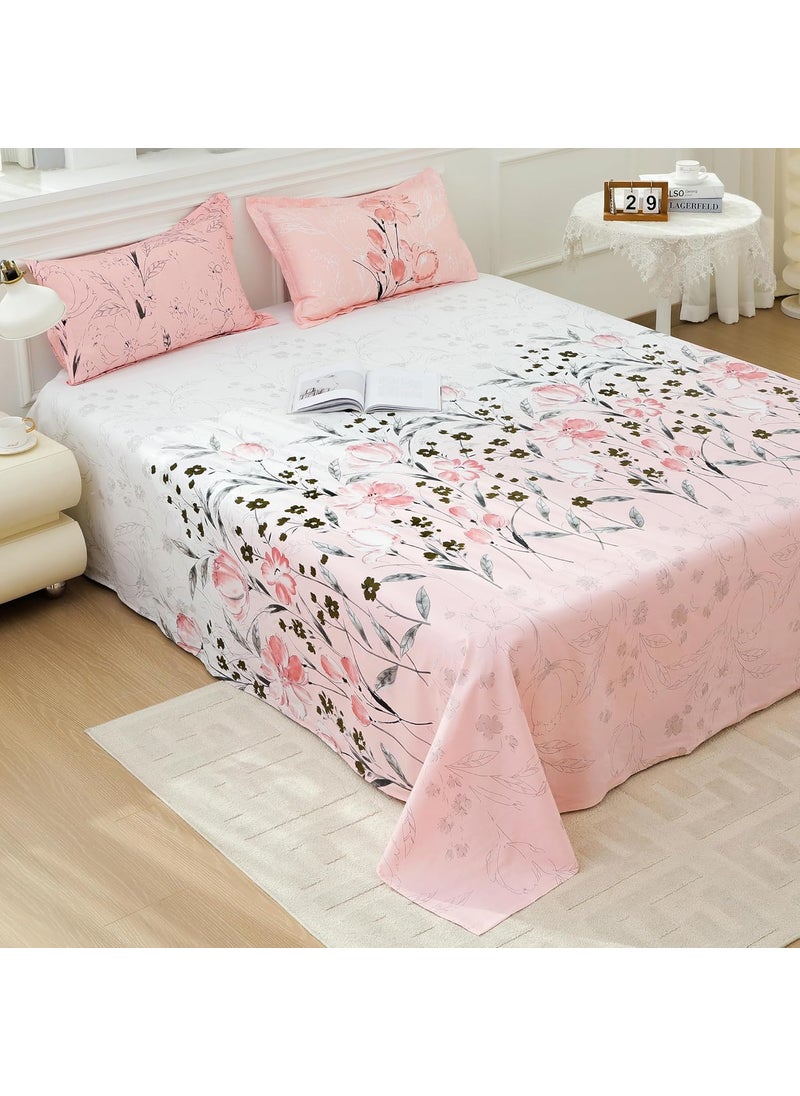 Story@Home Bedsheet for King Size Bed | Cotton Bedsheet | Floral King Size Bed Sheet Cotton with 2 King Size Pillow Covers (270 x 270 cm, Peach) King bedsheet | Perfect for Home Decor | 240TC