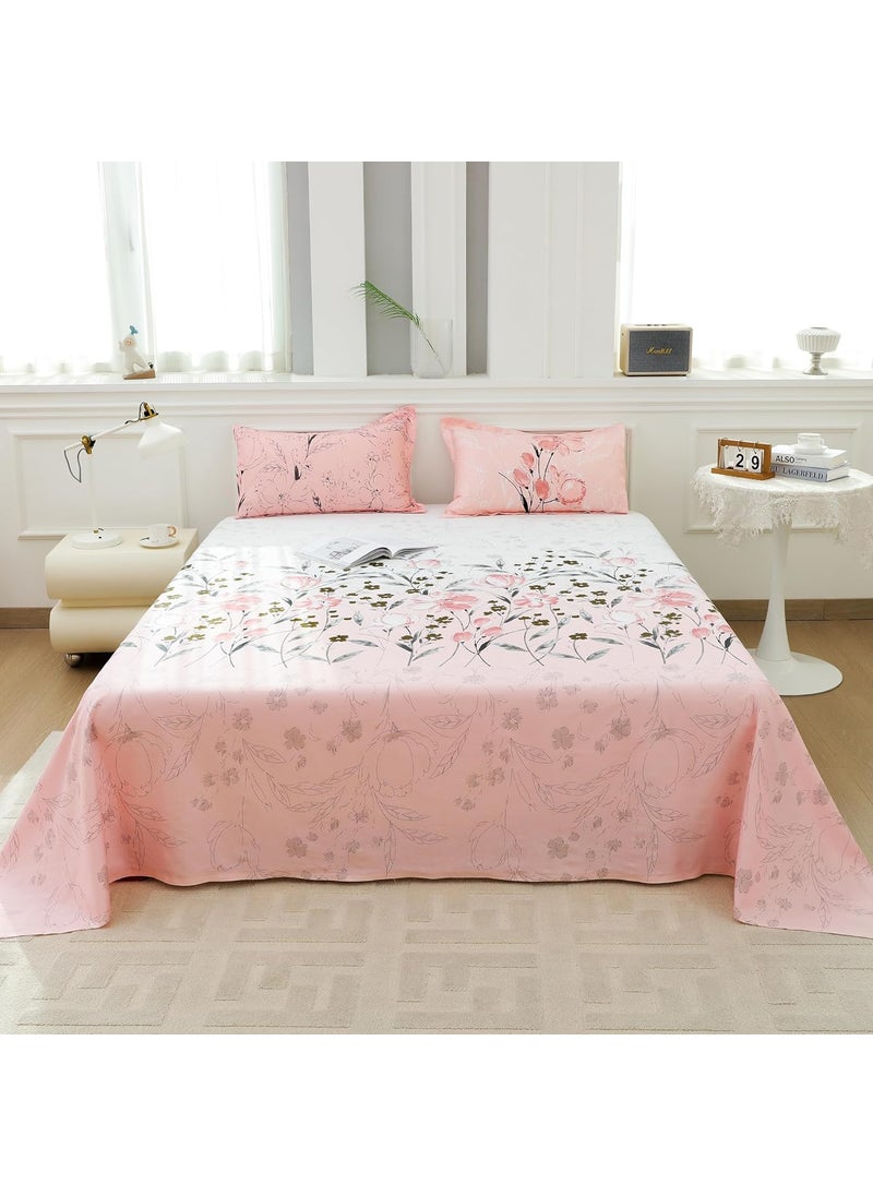 Story@Home Bedsheet for King Size Bed | Cotton Bedsheet | Floral King Size Bed Sheet Cotton with 2 King Size Pillow Covers (270 x 270 cm, Peach) King bedsheet | Perfect for Home Decor | 240TC