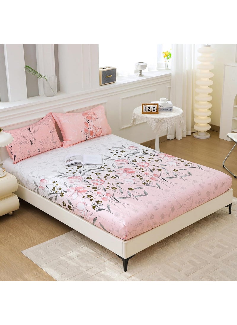Story@Home Bedsheet for King Size Bed | Cotton Bedsheet | Floral King Size Bed Sheet Cotton with 2 King Size Pillow Covers (270 x 270 cm, Peach) King bedsheet | Perfect for Home Decor | 240TC