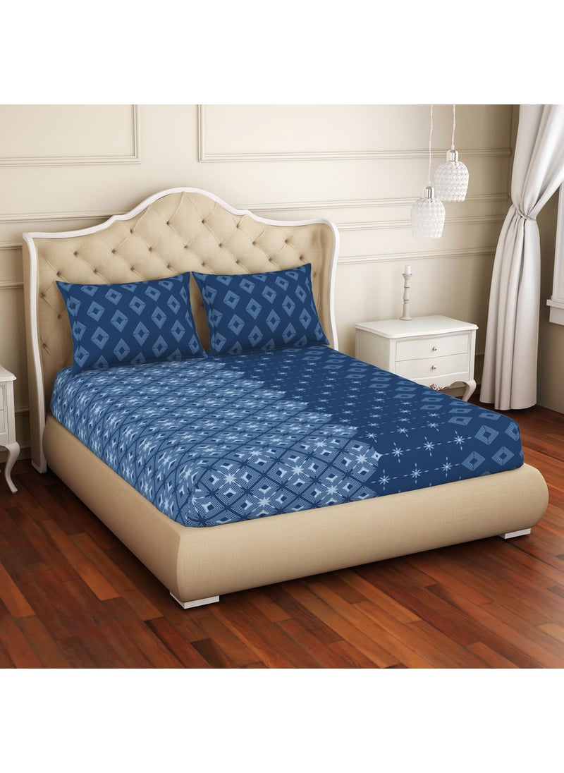 Welspun 100% Cotton Double Bedsheet (224Cm X 254 Cm / 43 Cm X 68 Cm) | 144 Tc Percale Geometric Bedsheet & Pillow Covers Set (Lichen Blue)- Anti Bacterial