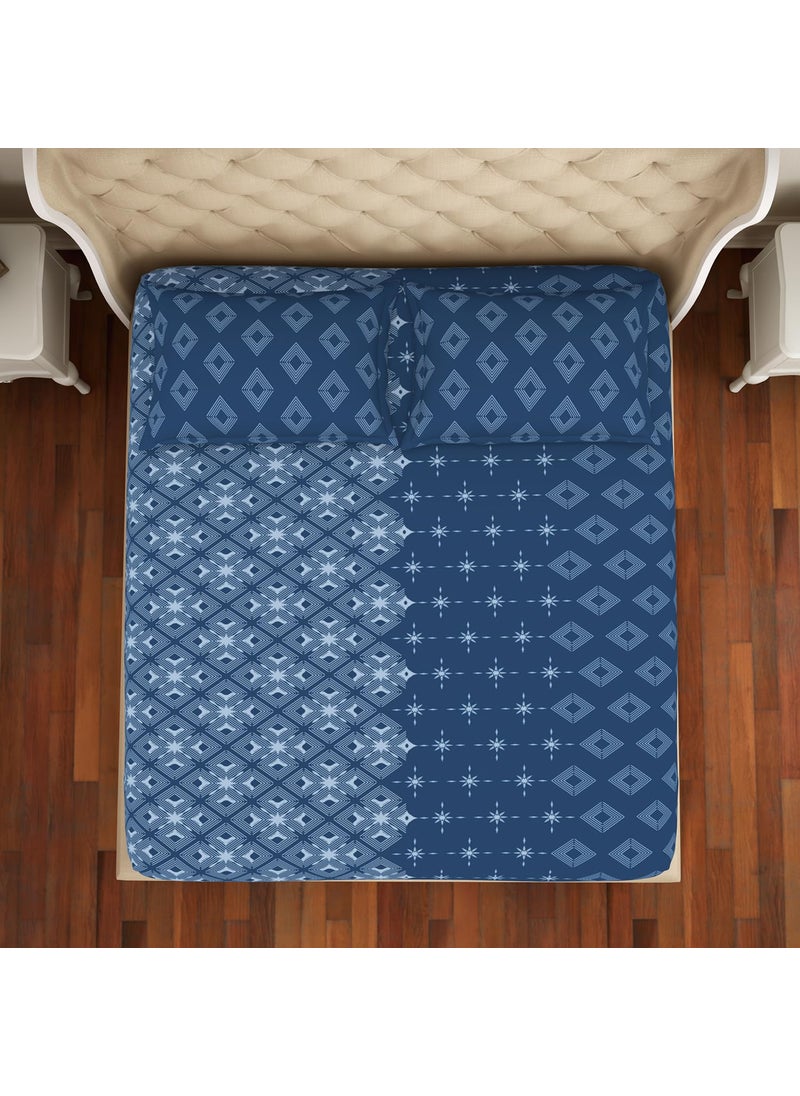 Welspun 100% Cotton Double Bedsheet (224Cm X 254 Cm / 43 Cm X 68 Cm) | 144 Tc Percale Geometric Bedsheet & Pillow Covers Set (Lichen Blue)- Anti Bacterial