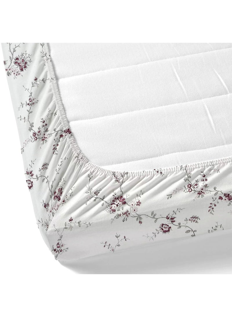 LINENWALAS 100% Cotton Fitted Bed Sheet for King Size Bed, Printed All Around Elastic Bedsheet (72 x 78 Inches) with 2 Pillow Covers | 210 TC Soft, Breathable, Luxury Bedsheet (Vineyard)
