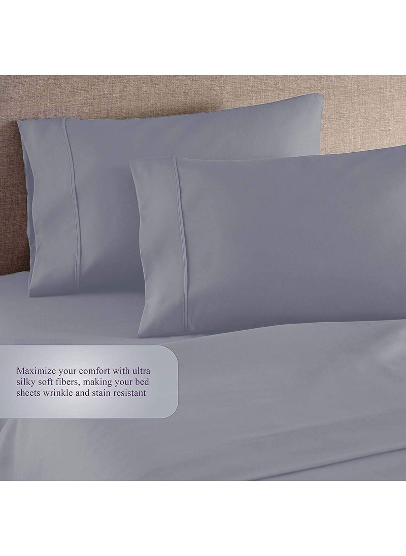 Linenwalas Bedsheet for Double Bed Cotton with 2 Pillow Covers | 400TC Thread Count Softest Long Staple 100% Cotton Silky Soft - Double (90”x100”) - Periwinkle