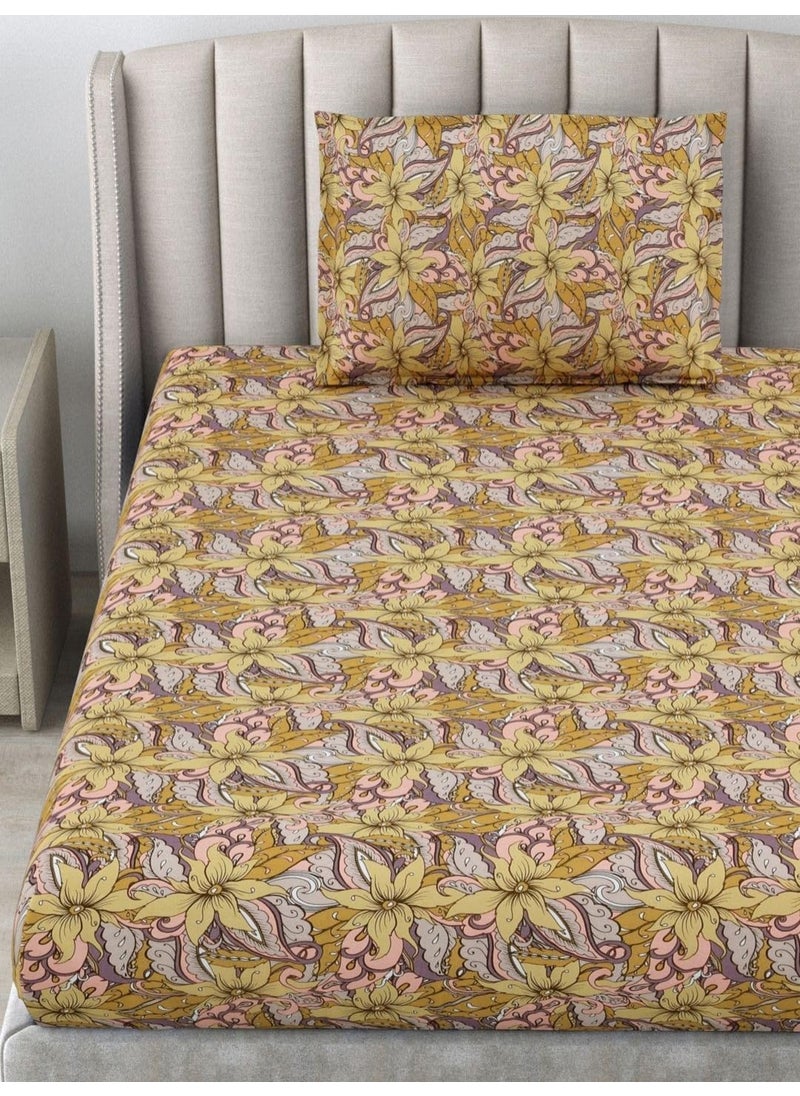 Bombay Dyeing Epigram 144 TC 100% Single Size 150x224CM BEDSHEET with 1 Pillow Covers Size 46X69CM - Epigram 7491-OCHER