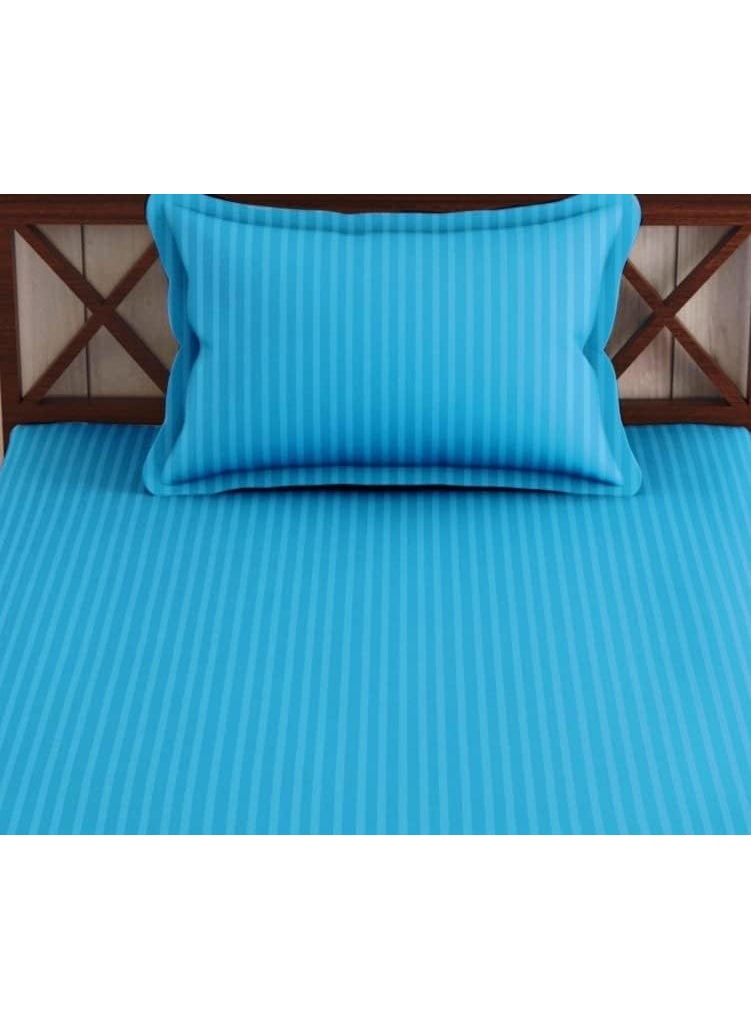 Trance Home Linen 100% Cotton 78x36 inch Single Fitted 200TC Satin Stripe Elastic Bedsheet | Single Bed Size Daily use Fitted Bedspread with 1 Pillow Cover (78