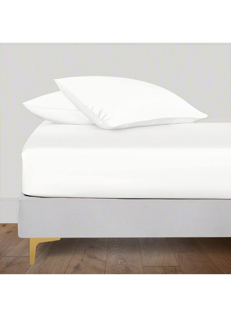 Linenwalas Fitted Single Bedsheet Size with 1 Pillow Cover | 400TC Thread Count Softest Long Staple 100% Cotton Silky Soft - Single (36”x78”) - White