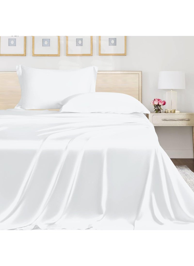 Linenwalas Fitted Single Bedsheet Size with 1 Pillow Cover | 400TC Thread Count Softest Long Staple 100% Cotton Silky Soft - Single (36”x78”) - White