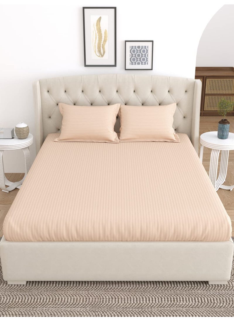 LINENWALAS 100% Cotton Linen Striped Bedsheet for Double Bed Size Bedding with Pillow Cover for Bedroom, Soft Smooth Hotel Quality Flat Sheets with Pillowcase for Summer (90