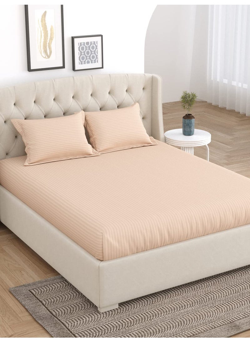 LINENWALAS 100% Cotton Linen Striped Bedsheet for Double Bed Size Bedding with Pillow Cover for Bedroom, Soft Smooth Hotel Quality Flat Sheets with Pillowcase for Summer (90