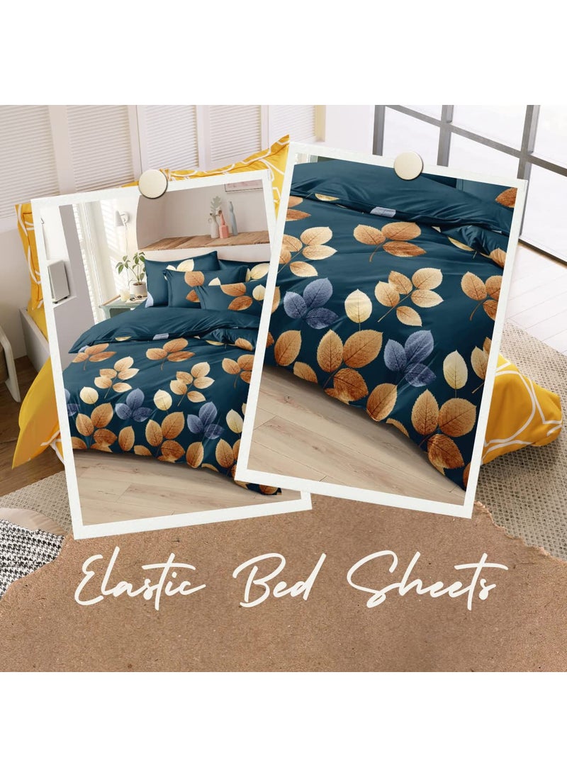 TIB The Intellect Bazaar Cotton Feel Glace Cotton King Size bedsheet with Elastic with 2 Pillow Covers (72” x 78” or 182x152 cm)-Green Patti