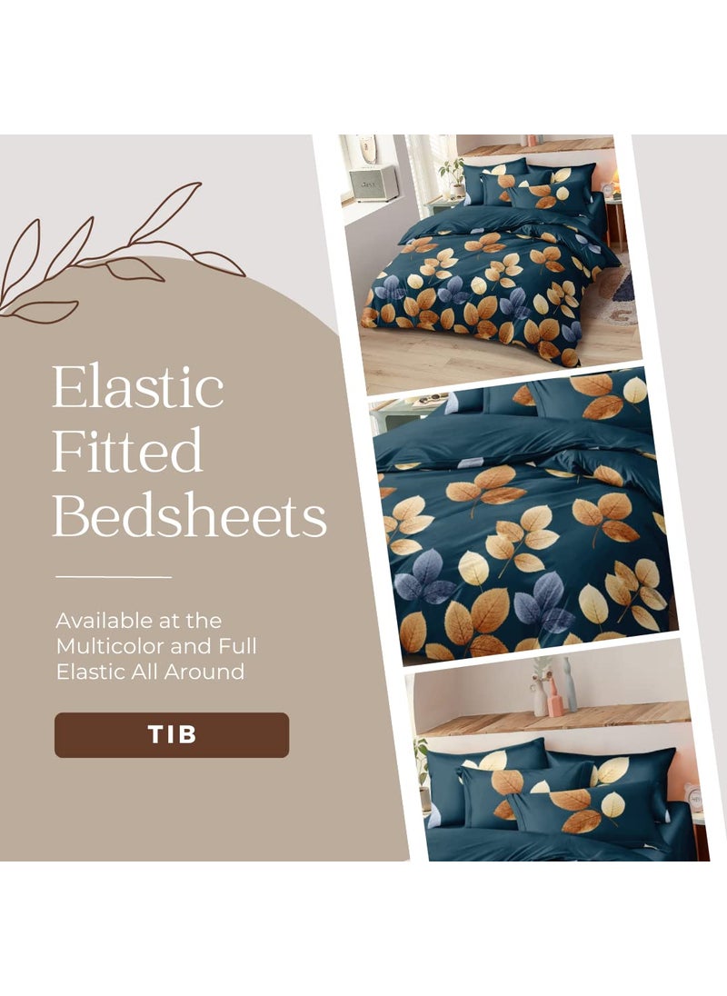 TIB The Intellect Bazaar Cotton Feel Glace Cotton King Size bedsheet with Elastic with 2 Pillow Covers (72” x 78” or 182x152 cm)-Green Patti
