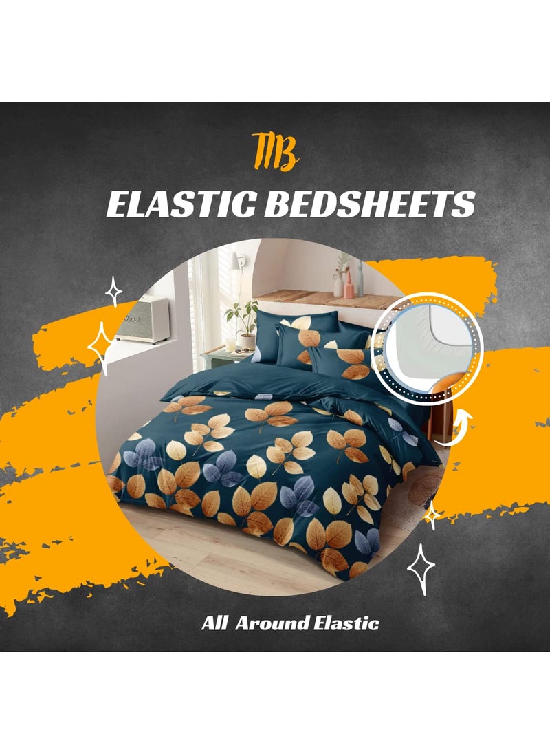 TIB The Intellect Bazaar Cotton Feel Glace Cotton King Size bedsheet with Elastic with 2 Pillow Covers (72” x 78” or 182x152 cm)-Green Patti