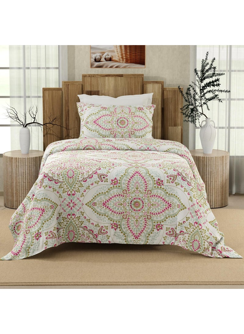 COLOR SENSE Serenity Cotton Single Bedsheet Set (Oeko Tex Certified) | 1 Single Premium Cotton Bedsheet & 1 Pillow Cover | Breathable & Anti-Wrinkle | 200 TC | 60x89CM (Ethnic Print, Blue & Purple)