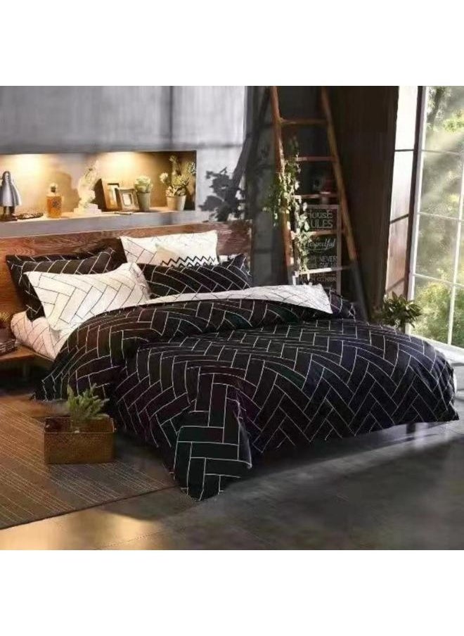 King Sheets Set - Hotel Luxury Feel 6-Piece Bed Set Wrinkle & Fade Resistant Sheet & Pillow Case Set King Size (4 Pillowcases 1 Duvet Cover & 1 Fitted Sheet) Black and White 220x240 Cm