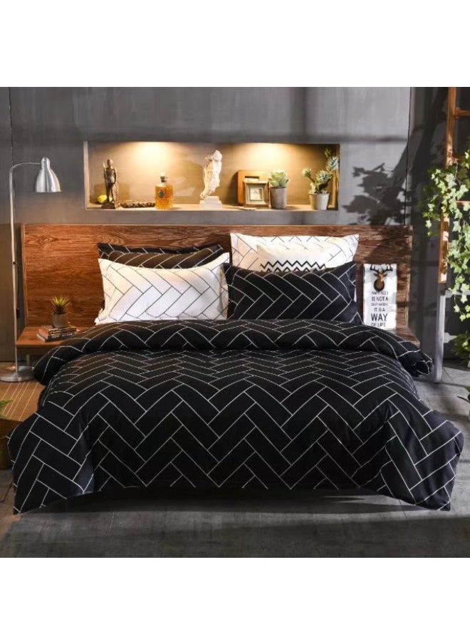 King Sheets Set - Hotel Luxury Feel 6-Piece Bed Set Wrinkle & Fade Resistant Sheet & Pillow Case Set King Size (4 Pillowcases 1 Duvet Cover & 1 Fitted Sheet) Black and White 220x240 Cm