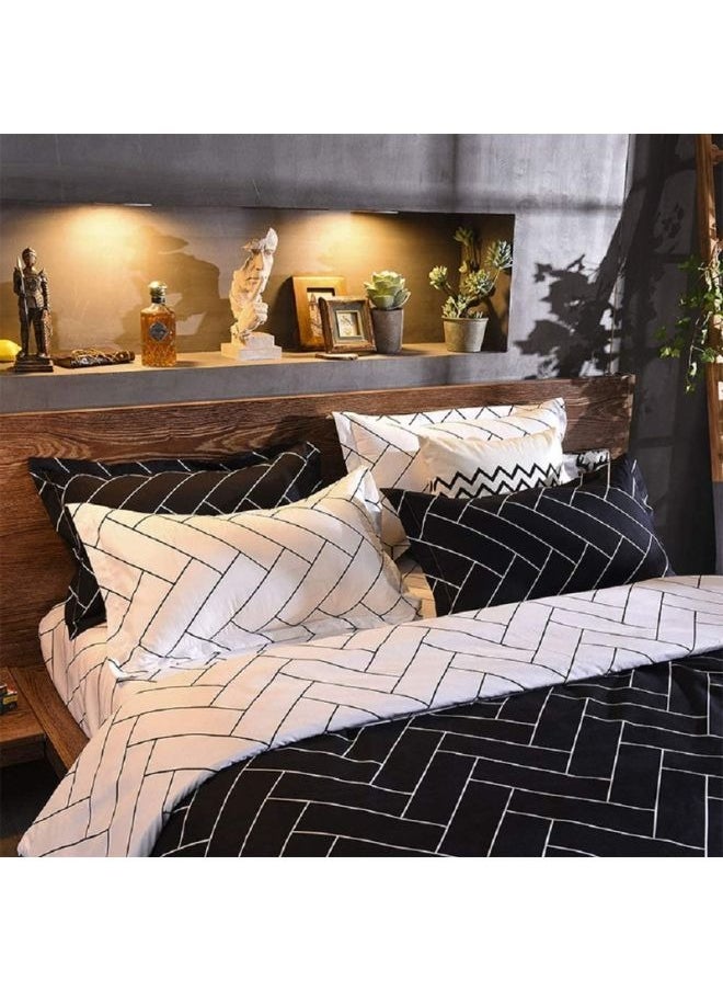 King Sheets Set - Hotel Luxury Feel 6-Piece Bed Set Wrinkle & Fade Resistant Sheet & Pillow Case Set King Size (4 Pillowcases 1 Duvet Cover & 1 Fitted Sheet) Black and White 220x240 Cm