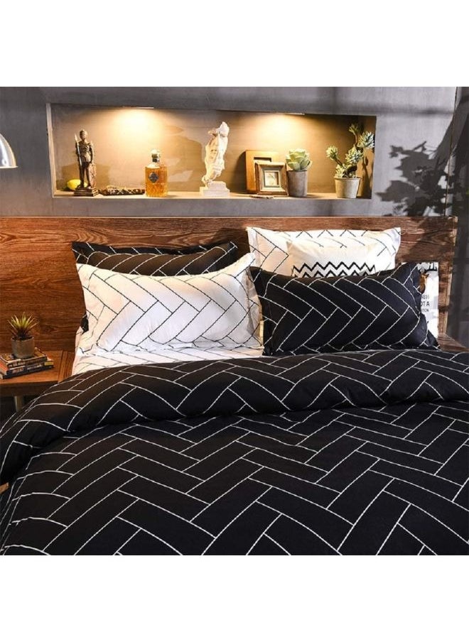 King Sheets Set - Hotel Luxury Feel 6-Piece Bed Set Wrinkle & Fade Resistant Sheet & Pillow Case Set King Size (4 Pillowcases 1 Duvet Cover & 1 Fitted Sheet) Black and White 220x240 Cm