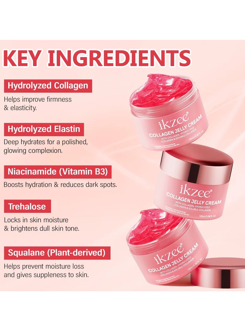 100ml Collagen Jelly Cream with Freeze Dried Hydrolyzed Collagen Long Lasting Hydration Elasticity Barrier Lifted Skin Look Anti Wrinkle Firming Gel Moisturizer Skin Treatment Cream