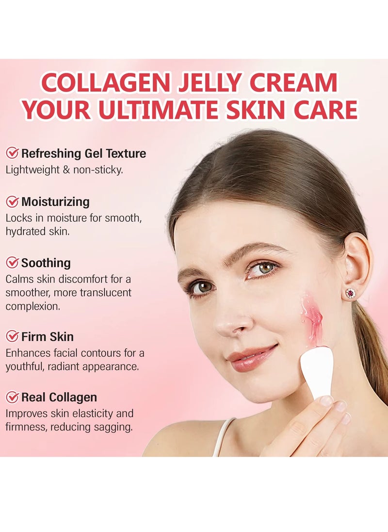 100ml Collagen Jelly Cream with Freeze Dried Hydrolyzed Collagen Long Lasting Hydration Elasticity Barrier Lifted Skin Look Anti Wrinkle Firming Gel Moisturizer Skin Treatment Cream