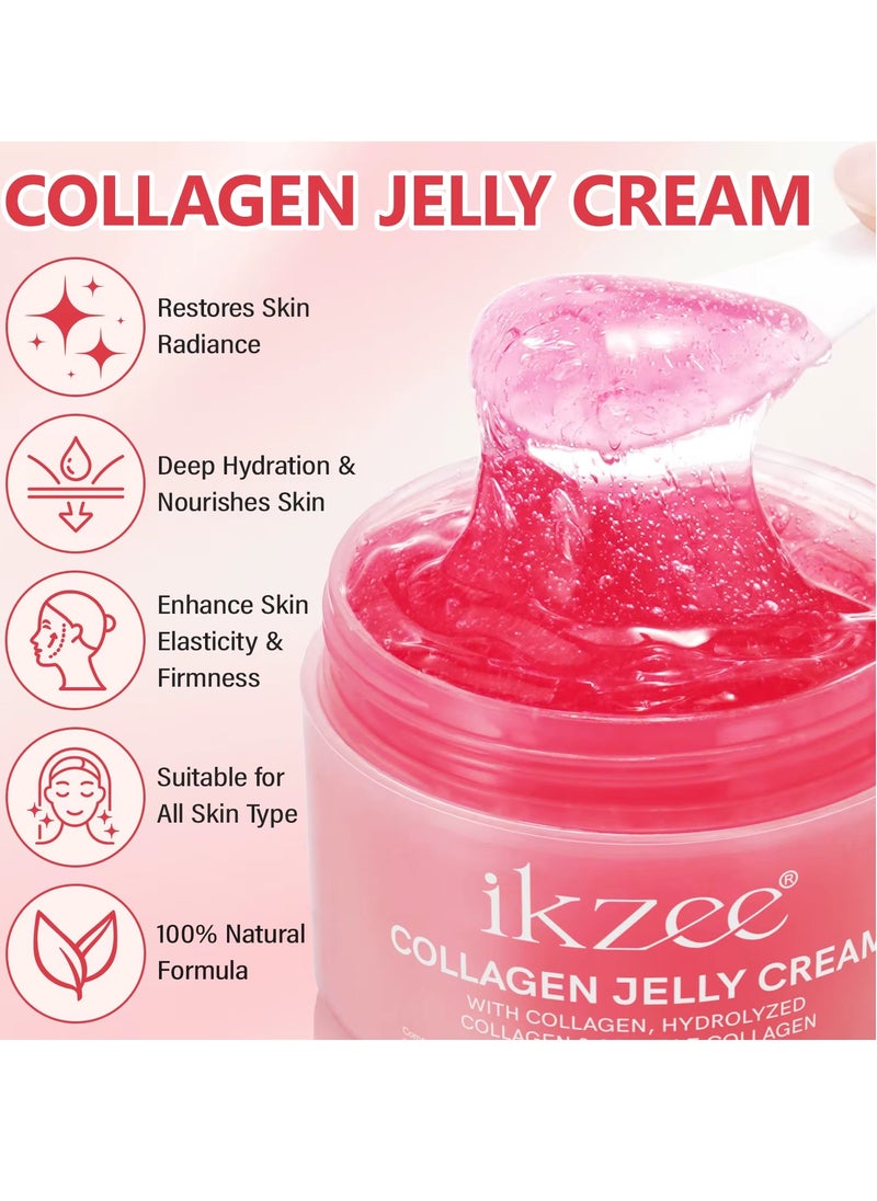 100ml Collagen Jelly Cream with Freeze Dried Hydrolyzed Collagen Long Lasting Hydration Elasticity Barrier Lifted Skin Look Anti Wrinkle Firming Gel Moisturizer Skin Treatment Cream