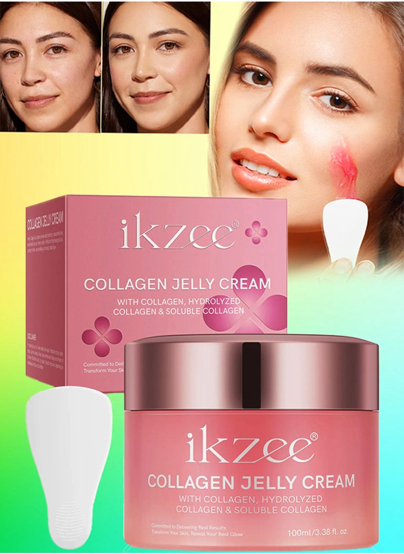 100ml Collagen Jelly Cream with Freeze Dried Hydrolyzed Collagen Long Lasting Hydration Elasticity Barrier Lifted Skin Look Anti Wrinkle Firming Gel Moisturizer Skin Treatment Cream