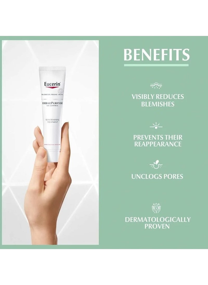 Eucerin DermoPurifyer Oil Control Skin Renewal Treatment, 40ml - AHA Formula for Blemish-Prone Skin