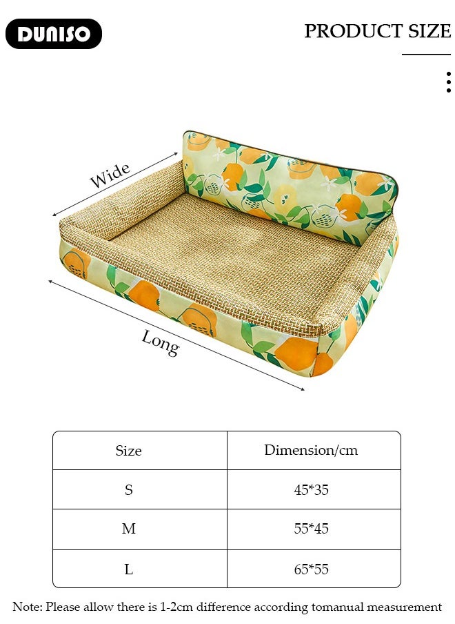 Pet Cooling Bed, Washable Cooling Pets Ice Pad Rattan Mat Nest,Pet Cooling Mats, Pet Ice Pad Bed with Fast Moisture Wicking,Summer Pet Woven Breathable Square Mat Sleeping Pad with Pillow for Dogs Cats