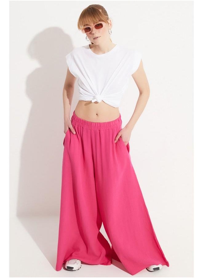 Elastic Waist Wide Trouser Fuchsia