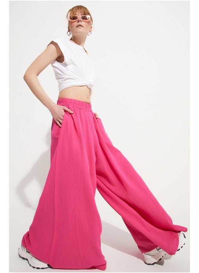 Elastic Waist Wide Trouser Fuchsia