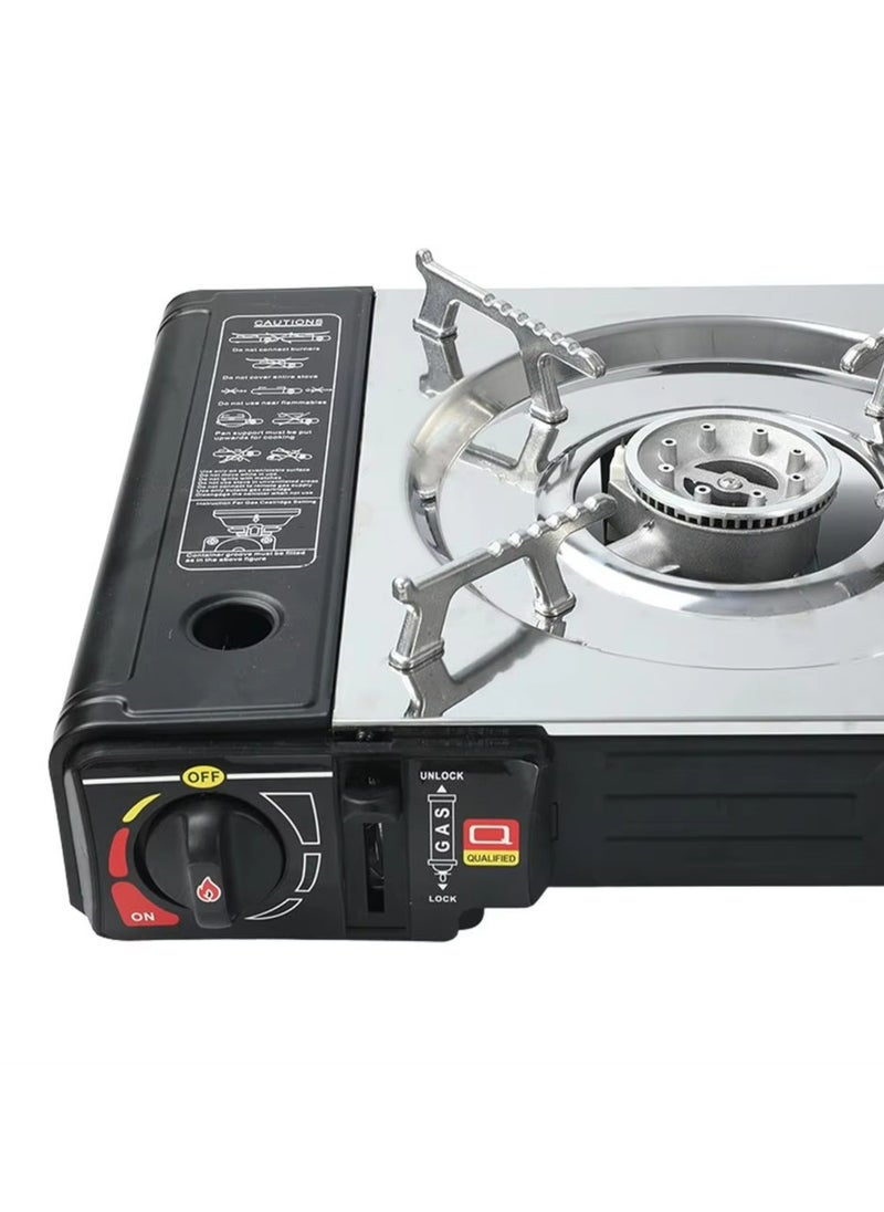 Butane Gas Stove Double Burner Camping Stove - Two-Way Portable Camping Stove with Butane Gas Cartridge Supported Carrying Case - Cassette Furnace Outdoor Travel Picnic Cooker Cookware Camp Stove for Hiking,