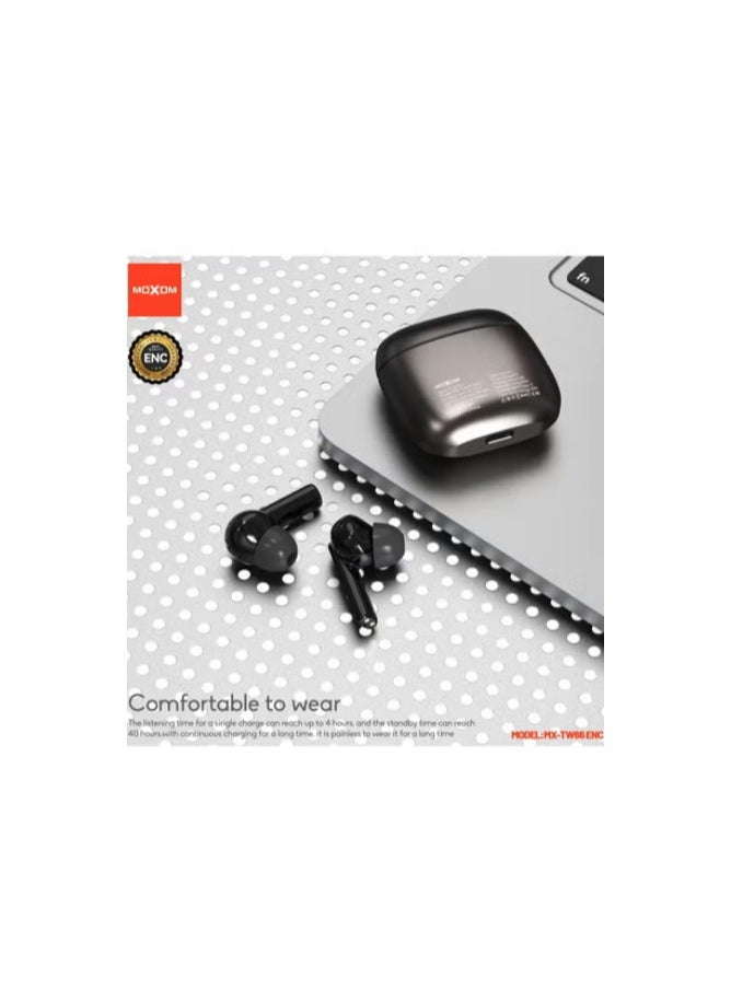 Moxom MX-TW66 pro wireless earbuds With Active Noise Cancellation, ENC call noise reduction, high quality zinc alloy  buds, 40H of battery life, talk time 4H.