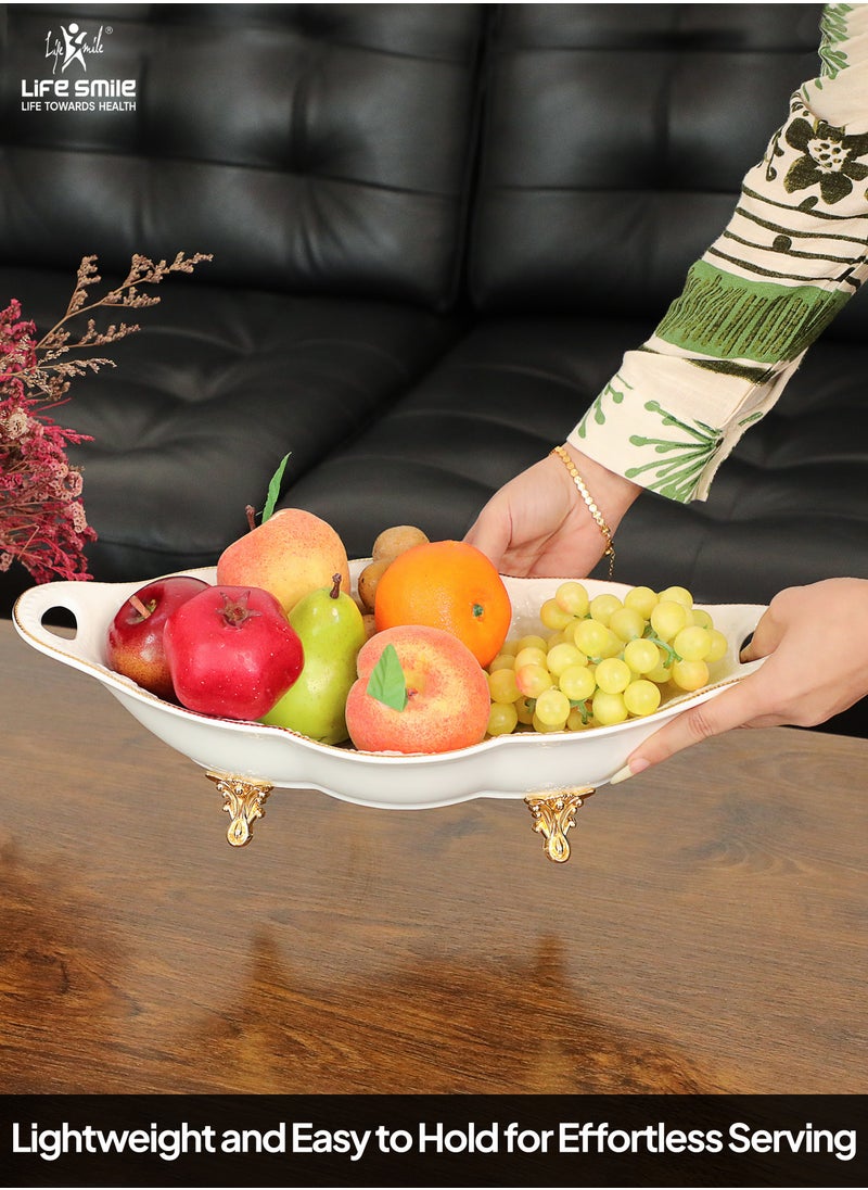 LIFE SMILE Serving Bowl With Gold Stand  - Bone China Fruit Basket For Fruit Vegetable Storage Snack Nuts Cake Dessert