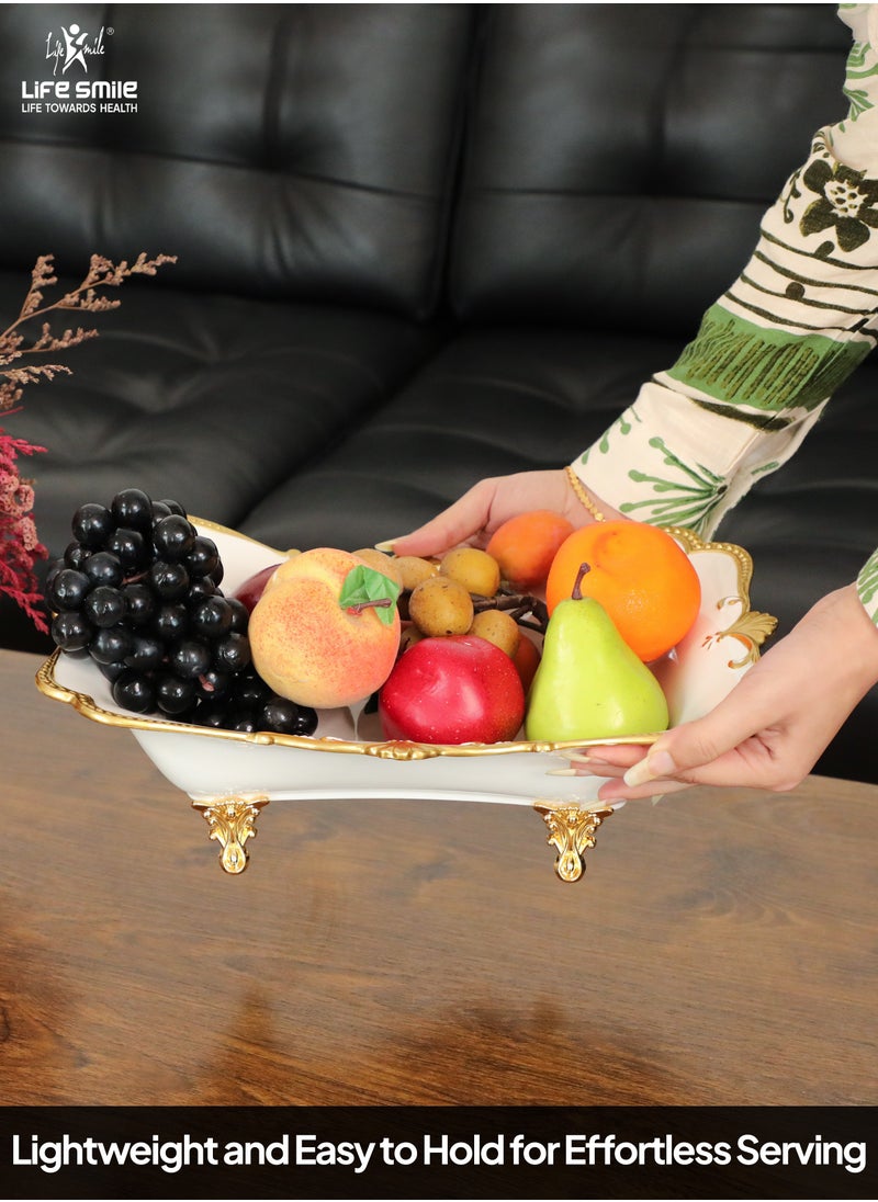 LIFE SMILE Serving Bowl With Gold Stand  - Bone China Fruit Basket For Fruit Vegetable Storage Snack Nuts Cake Dessert