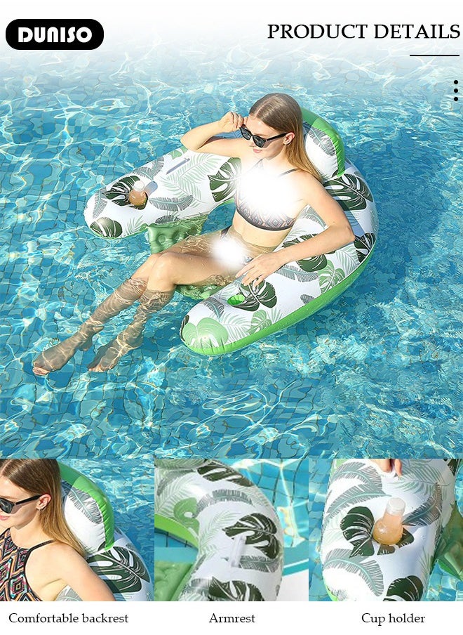 Inflatable Pool Floats Adult, Pool Chairs with Cup Holders, Blow up Floating Pool Floats Chair, Portable Inflatable Recliner, Pool,Pool Floaties for Adults Swimming Pool Party Summer Water Fun
