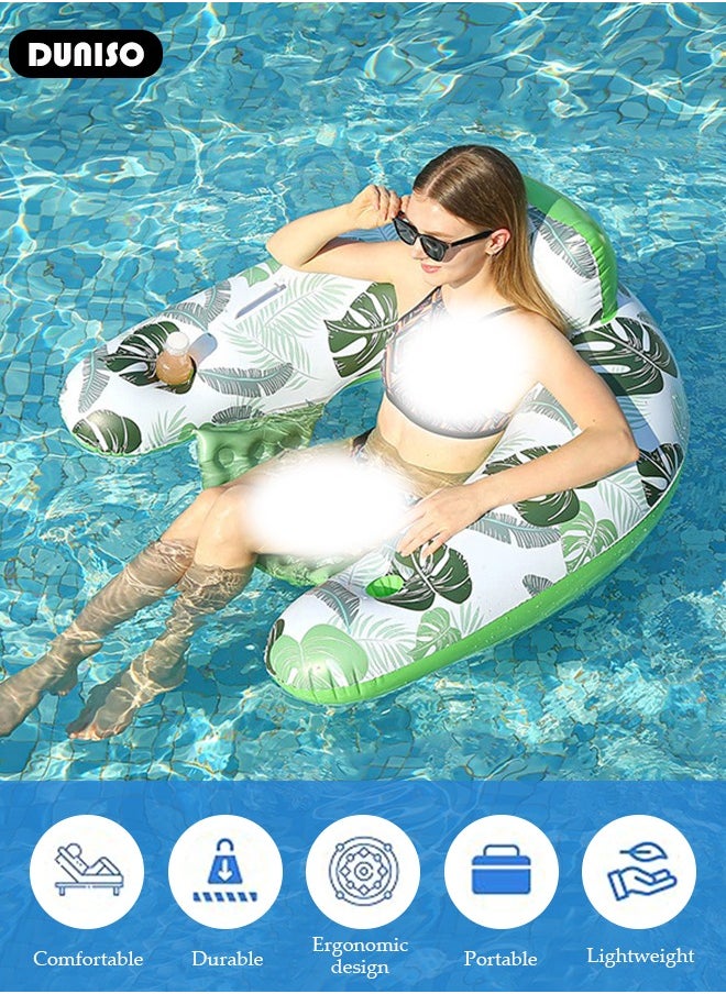 Inflatable Pool Floats Adult, Pool Chairs with Cup Holders, Blow up Floating Pool Floats Chair, Portable Inflatable Recliner, Pool,Pool Floaties for Adults Swimming Pool Party Summer Water Fun