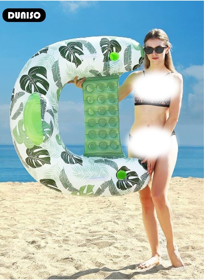 Inflatable Pool Floats Adult, Pool Chairs with Cup Holders, Blow up Floating Pool Floats Chair, Portable Inflatable Recliner, Pool,Pool Floaties for Adults Swimming Pool Party Summer Water Fun