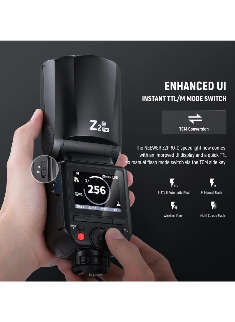 TTL High-Speed Hot Shoe Camera Flash for Canon – 76Ws On-Camera Speedlite with 2.4G Wireless, 1/8000s HSS, 330° Rotation, LED Modeling Light & Rechargeable Lithium Battery