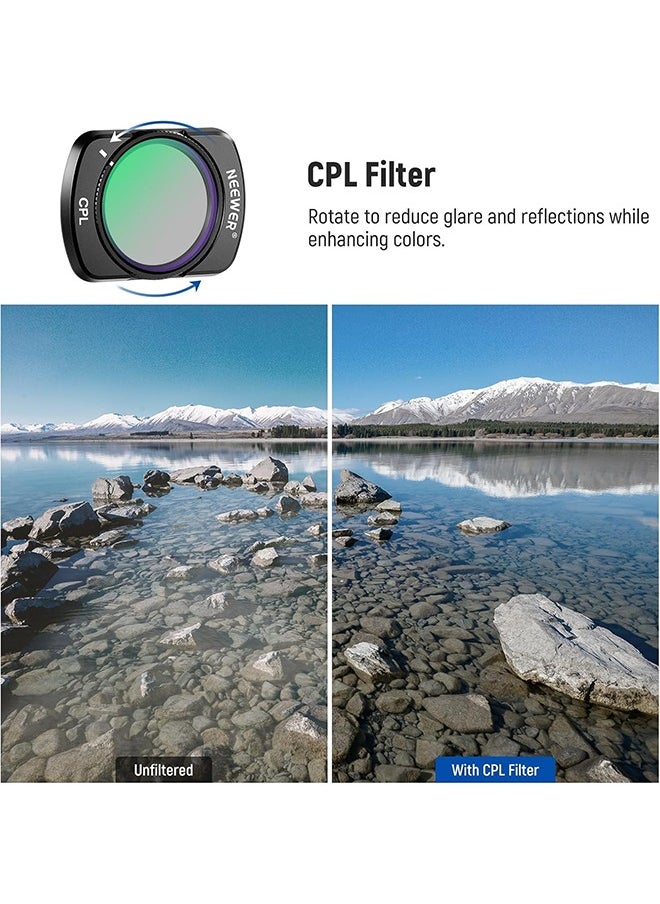 NEEWER Variable ND Filter Set Compatible with DJI Osmo Pocket 3 Creator Combo Accessories with 180° 0.75X Wide Angle Lens & Screen Protectors, Variable ND2-32 + ND64-512 + CPL Filter, FL-B15