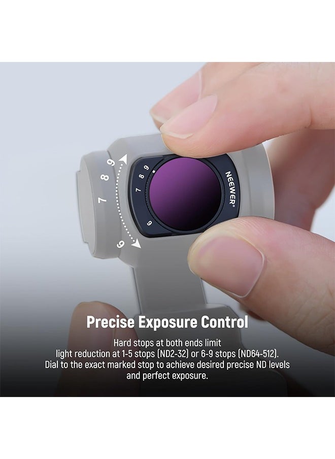 NEEWER Variable ND Filter Set Compatible with DJI Osmo Pocket 3 Creator Combo Accessories with 180° 0.75X Wide Angle Lens & Screen Protectors, Variable ND2-32 + ND64-512 + CPL Filter, FL-B15