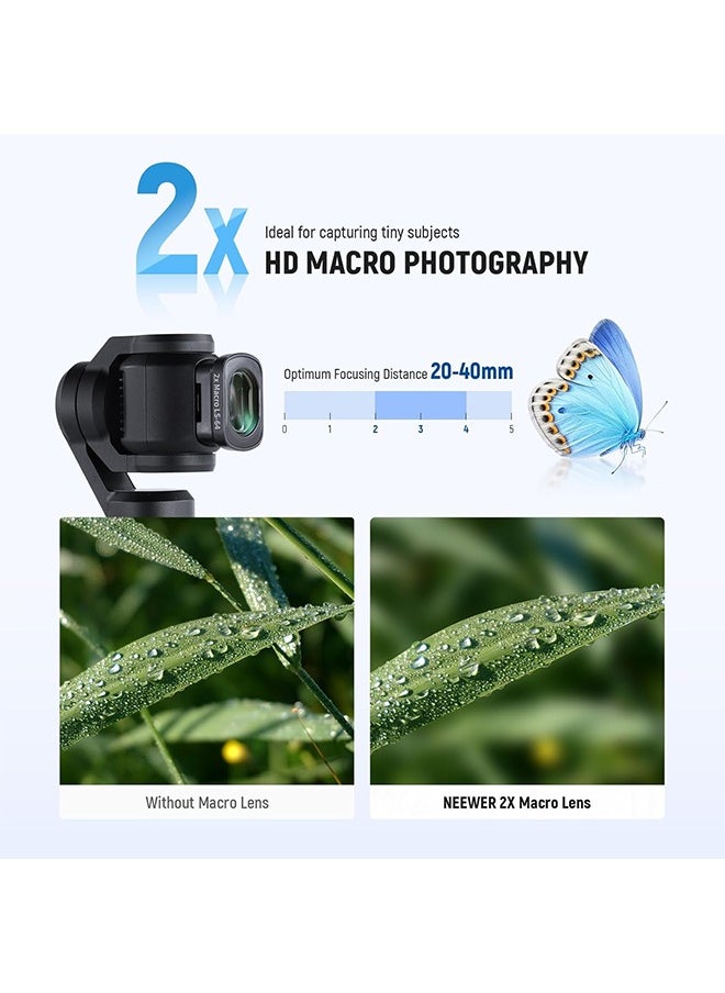 NEEWER 2X Macro Lens for Pocket 3, Magnetic Close Up Macro Photography Lens, 3 Elements in 3 Groups Multicoated HD Optical Glass, Compatible with DJI Osmo Pocket 3, Do Not Stack Filters, LS-64
