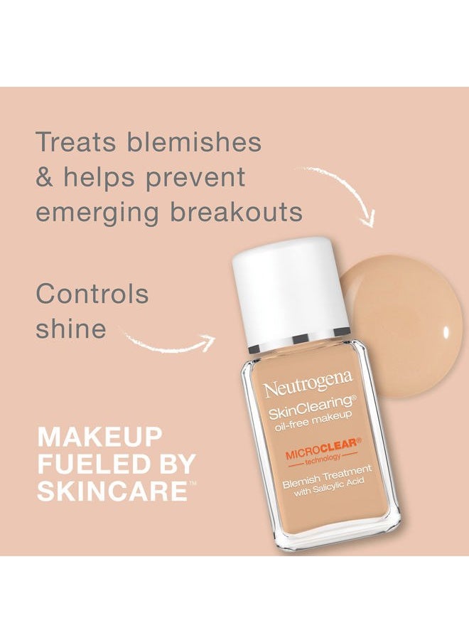 SkinClearing Oil-Free Acne and Blemish Fighting Liquid Foundation with.5% Salicylic Acid Acne Medicine, Shine Controlling Makeup for Acne Prone Skin, 20 Natural Ivory, 1 fl. oz