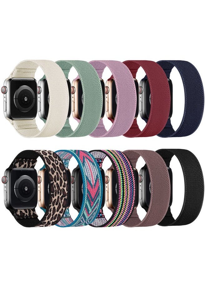 HILIMINY 10 Pack Stretchy Solo Loop Bands Compatible With Apple Watch 38mm 40mm 41mm, Elastic Nylon Sport Straps for iWatch SE Series 9 8 7 6 5 4 3 2 1, Braided No Buckles Men Women Wristband, B XXS
