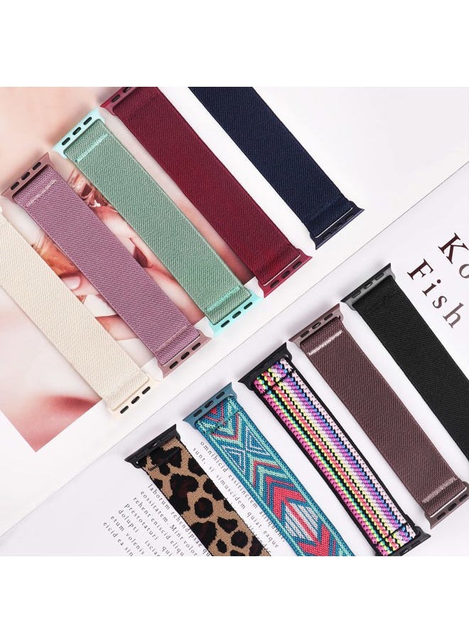 HILIMINY 10 Pack Stretchy Solo Loop Bands Compatible With Apple Watch 38mm 40mm 41mm, Elastic Nylon Sport Straps for iWatch SE Series 9 8 7 6 5 4 3 2 1, Braided No Buckles Men Women Wristband, B XXS