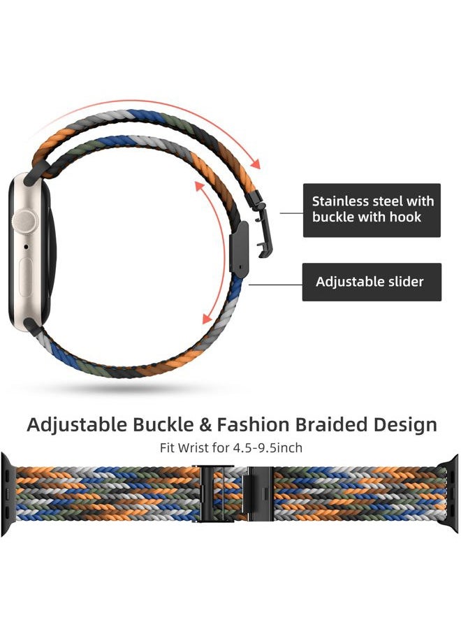 2 Pack Stretchy Solo Loop Compatible for Apple Watch Band 45mm 44mm 42mm Series 3/ 49mm Men Women,Braided Sport Nylon Wristbands for Ultra/Ultra2 Watch Series 10 46mm/ 9 8 7 6 5 4 3 SE 2 1
