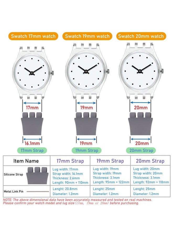 Replacement Silicone Band for Swatch 17mm 19mm 20mm, Waterproof Wristband Watch Strap for Swatch (17mm, Clear)
