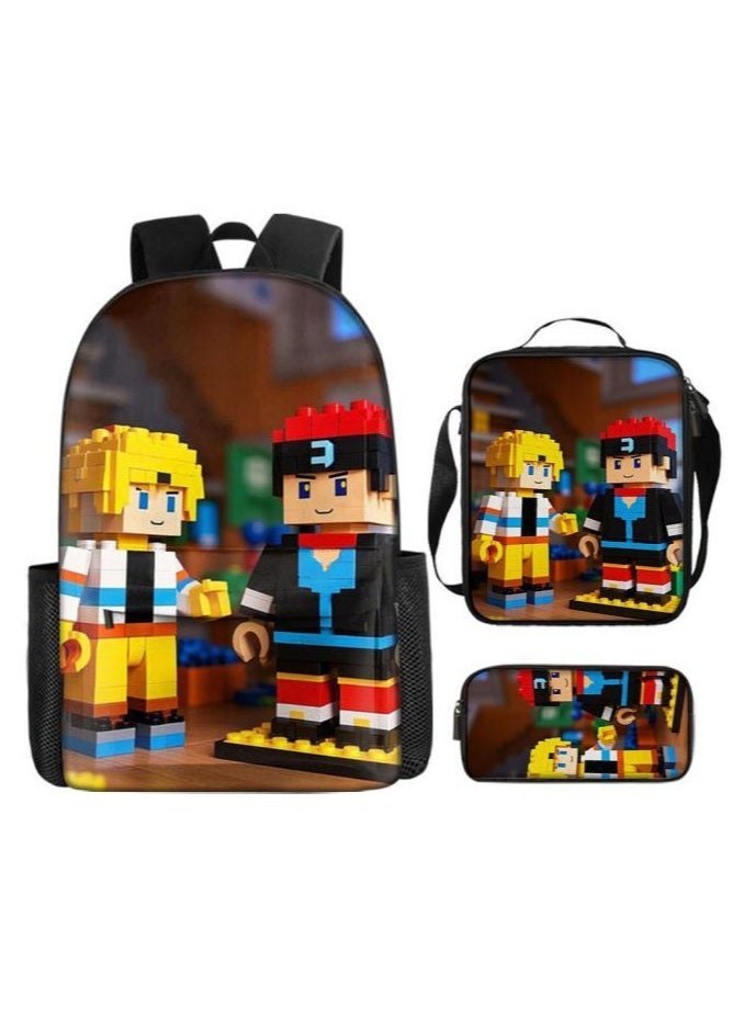 Cartoon three-piece schoolbag with front pocket - 1371