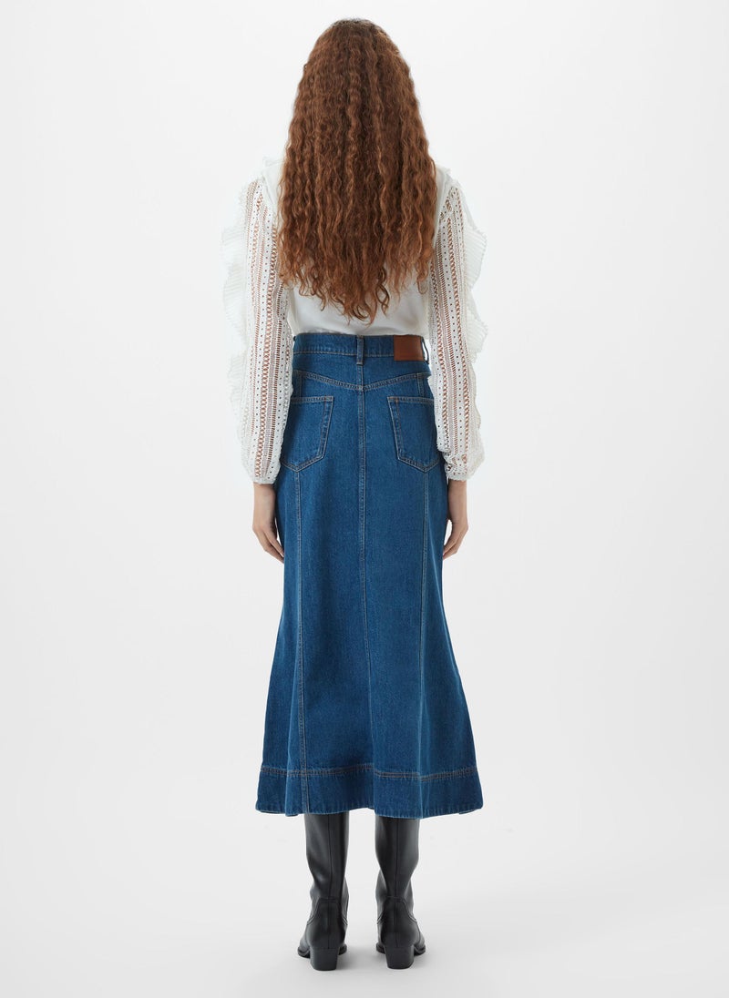 Denver Denim Flare Midi Skirt