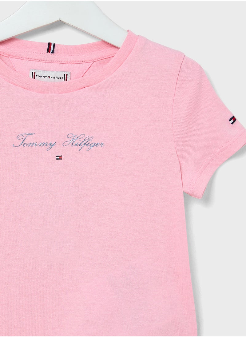 Youth Crew Neck Script Logo Slim Fit T-Shirt